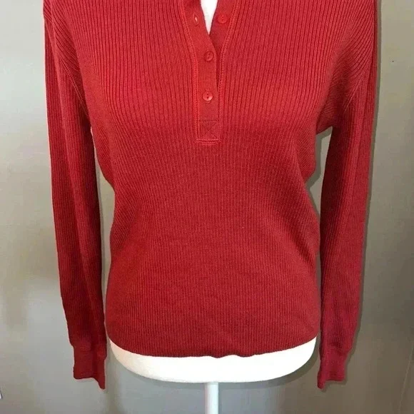 Ralph Lauren Ribbed Wool Red Henley Top Size L - Picture 3 of 7
